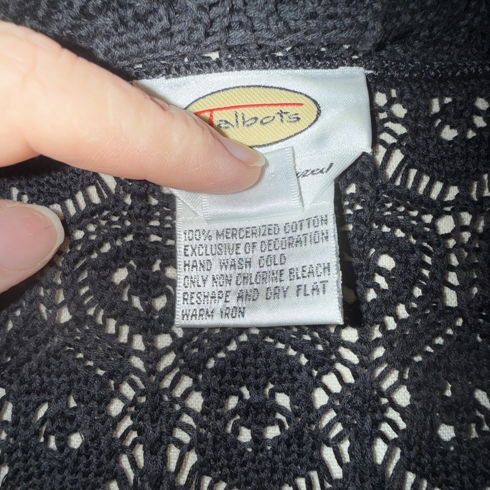 TALBOTS XL BLACK Crochet cottage romantic Cardigan Sweater whimsygoth EUC - Picture 11 of 11